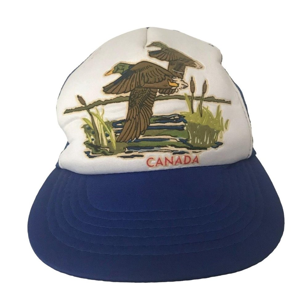Canada Trucker Snapback Hat Ducks Blue and White Vintage